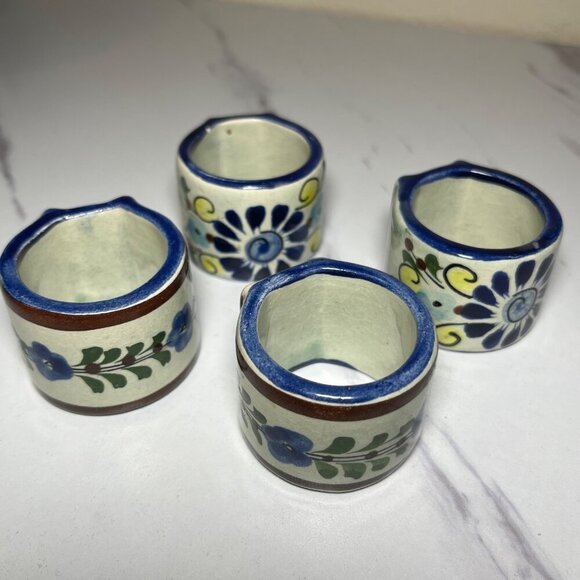 Hand-Painted Mexican Ceramic Floral Napkin Ring Set of 4 - Picture 6 of 11